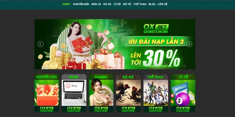 Hình ảnh website Oxbet chuẩn được hiển thị như sau